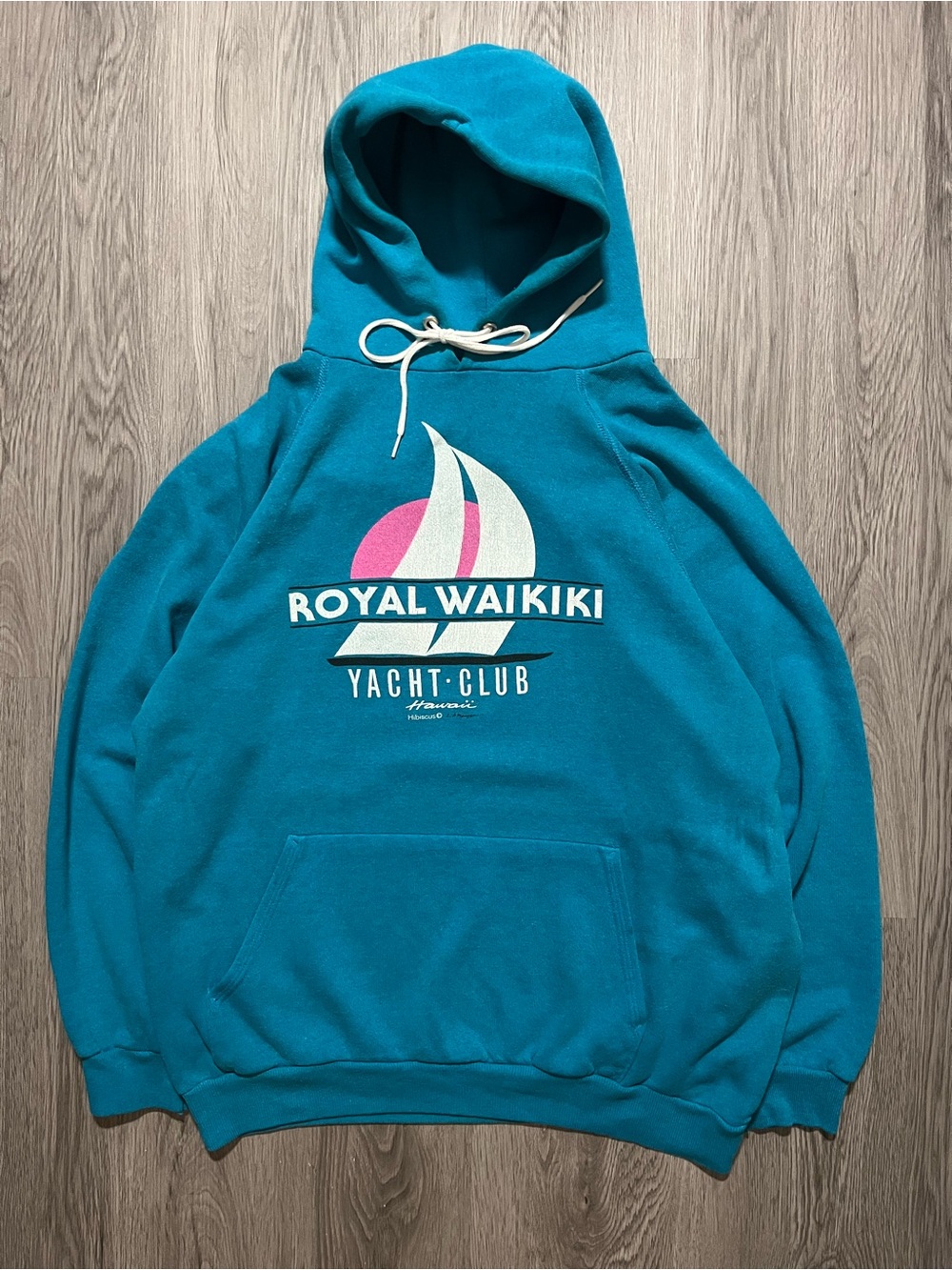80s vintage Hoodie Royal Waikiki yacht club Hawaii graphic boat adult large
